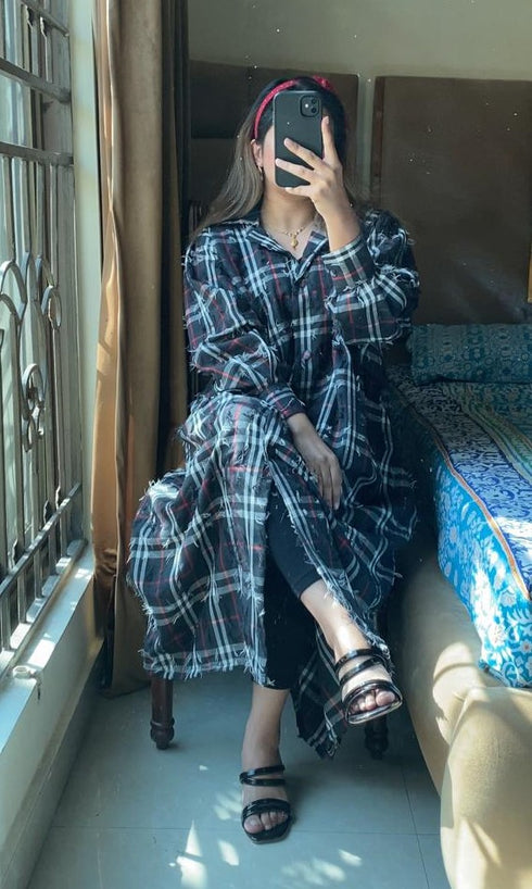 Black Korean Check Dress